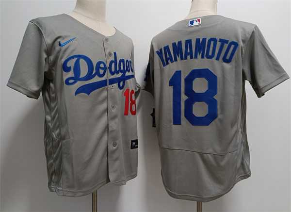 Mens Los Angeles Dodgers #18 Yoshinobu Yamamoto Nike Grey Road FlexBase Player Jersey,We sell and wholesale Mens Los Angeles Dodgers #18 Yoshinobu Yamamoto Nike Grey Road FlexBase Player Jersey on line form chian!